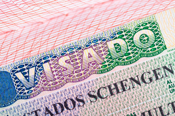 Stamp in the passport for travel and entry into Spain. Schengen visa